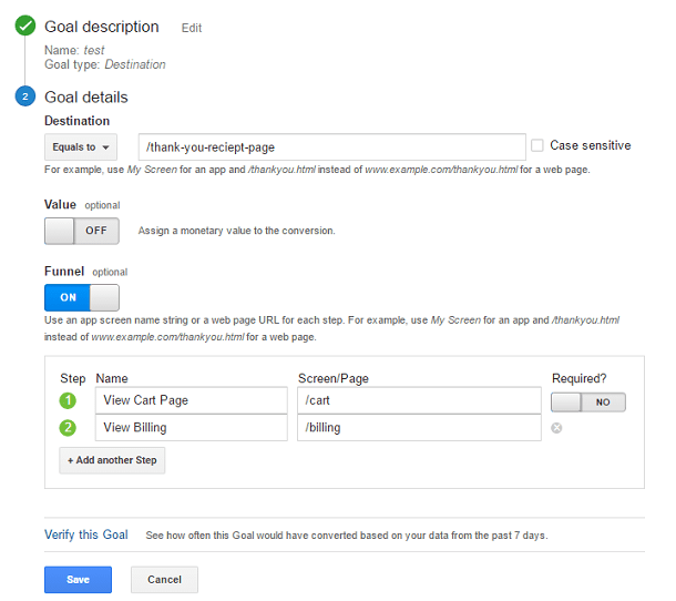 google analytics goal details