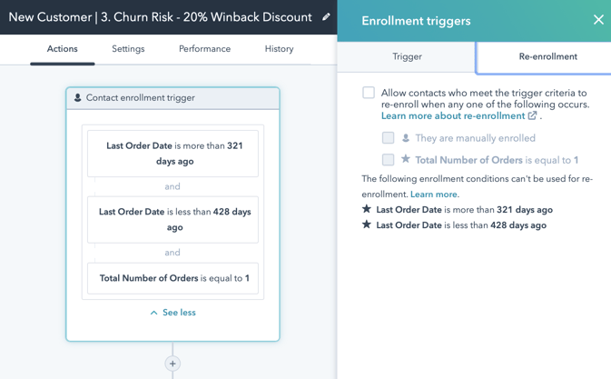 New Customer Churn Winback Workflow 1 Triggers B