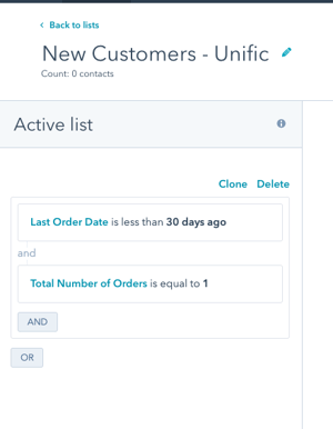 New Customer list criteria in HubSpot