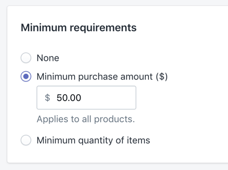 Minimum Spend of $50