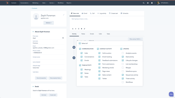 hubspot ecommerce crm contact timeline