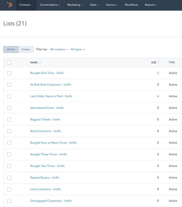 hubspot-ecommerce-unific-lists