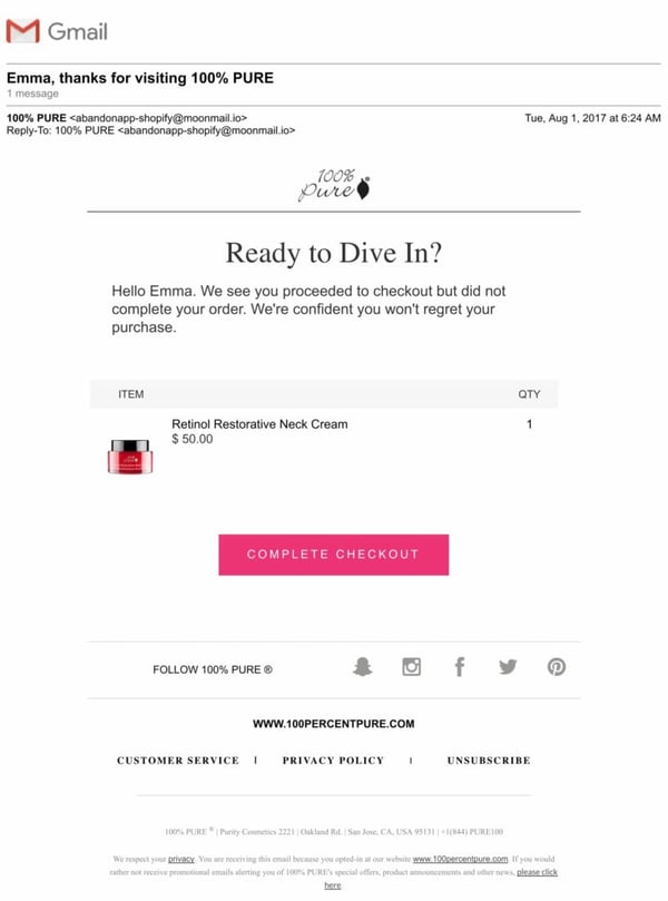 abandoned cart emails examples