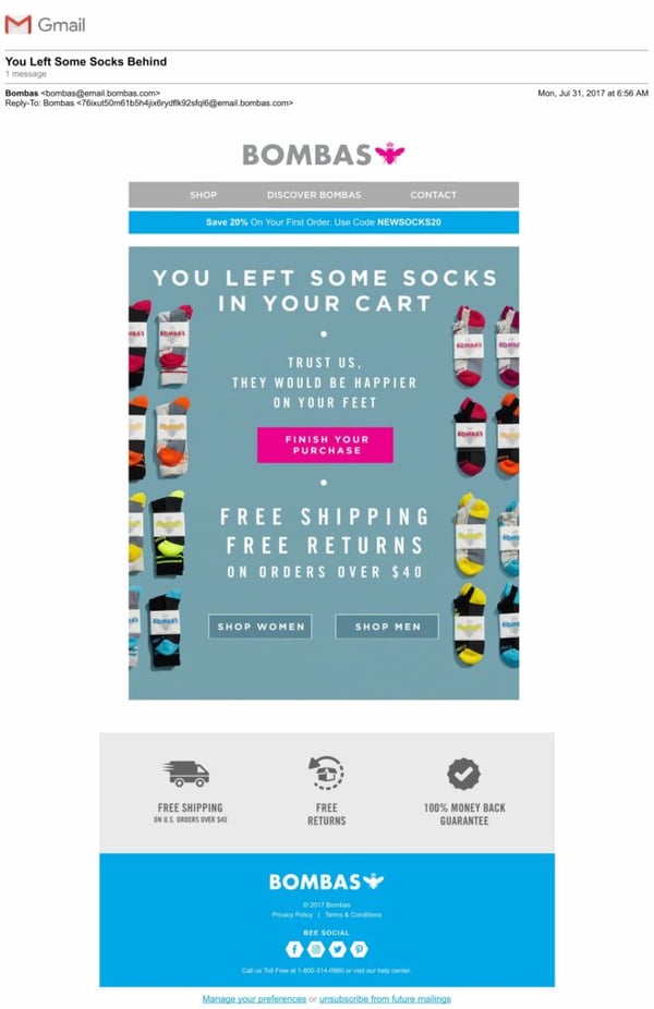 abandoned cart email example